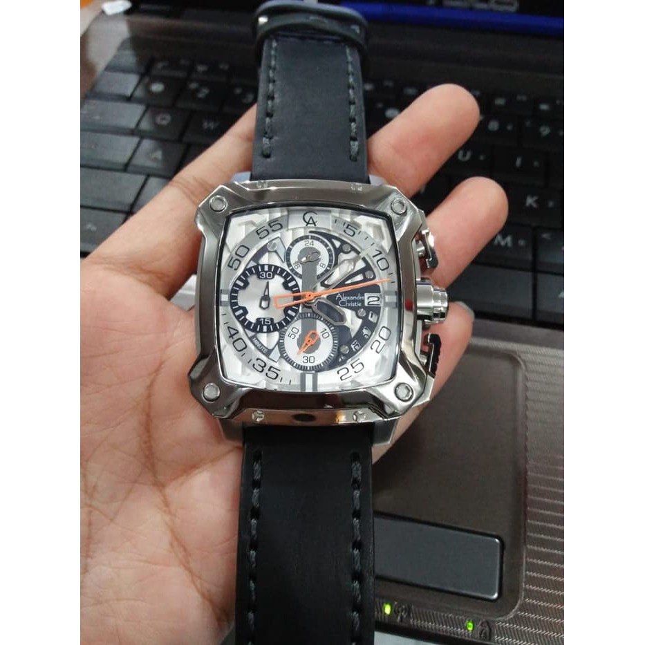 JUAL JAM TANGAN ASLI  ALEXANDRE CHRISTIE AC 3038 PRIA SILVER WHITE LEATHER BLACK ORIGINAL  I