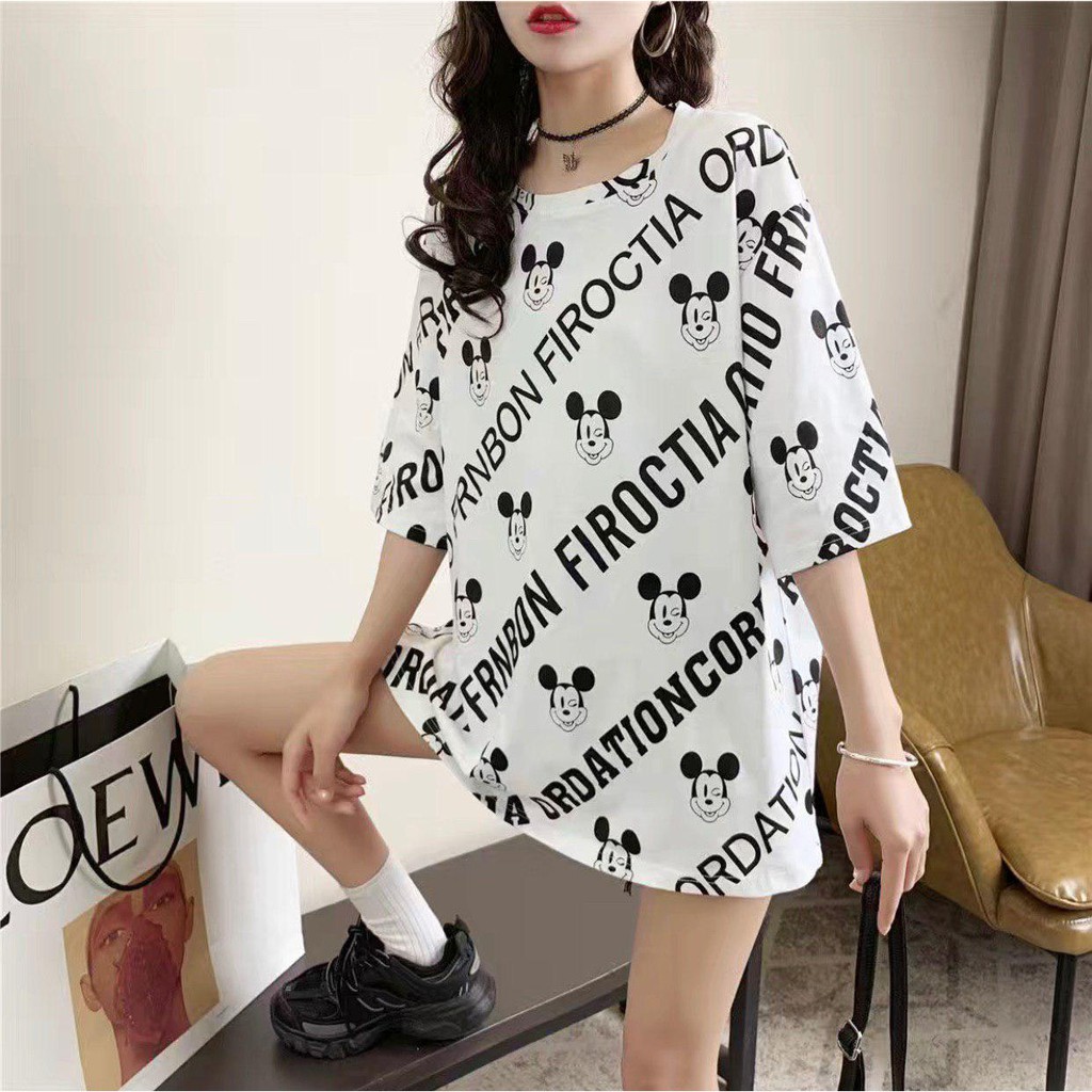 Oversize Tee Tshirt Model Longgar Untuk Wanita Motif Mickey