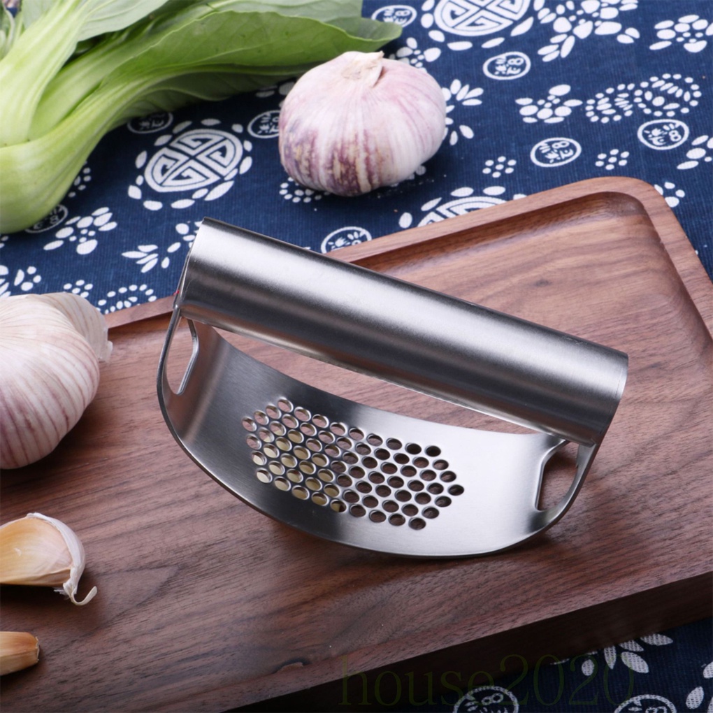 [HOUSE2020]Garlic Crusher Stainless Steel Manual Garlic Press Squeezer Curved Masher with Handle Kitchen Gadget