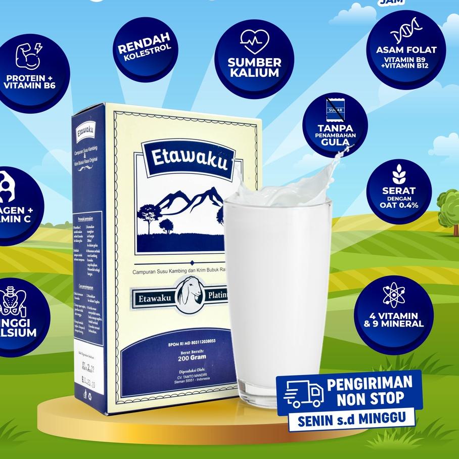 

Etawaku Platinum - Susu Bubuk Kambing Etawa Murni Plus Krimer Nabati Atasi Masalah Tulang Nyeri Sendi Gangguan Pernapasan Pernafasan Rendah Gula Low Fat Goat Milk Tingkatkan Imunitas Tubuh Isi 200gr 빠