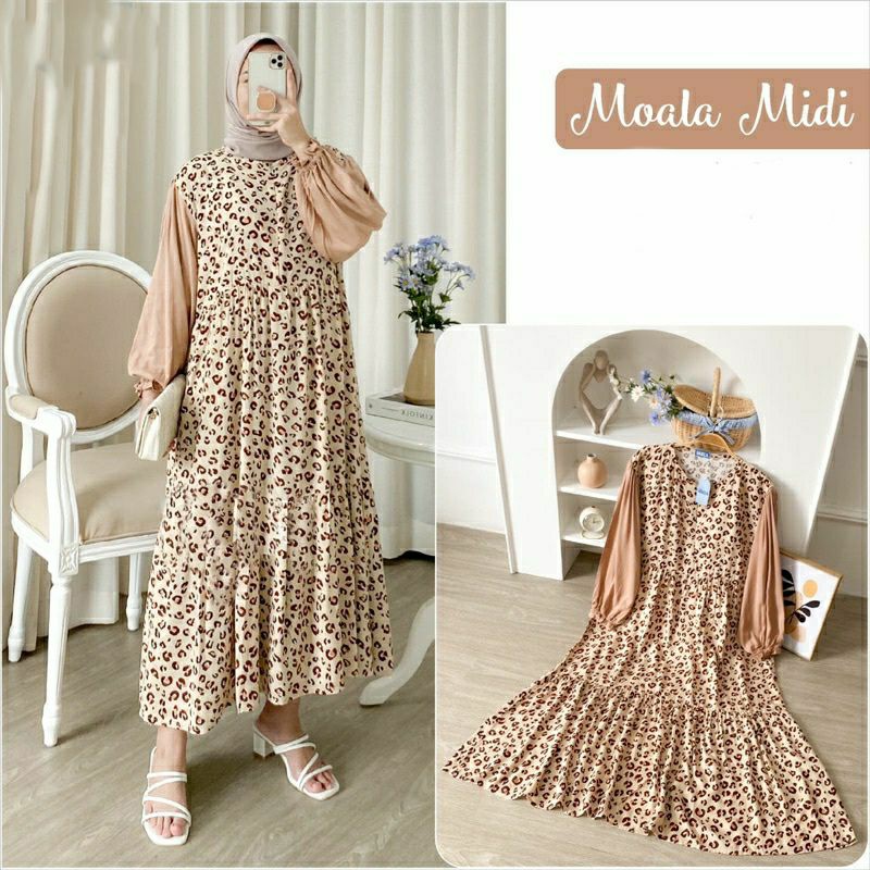MOALA MIDI DRESS / MIDI DRESS MOTIF LEOPARD / GAMIS SULTAN / GAMIS MIDI / GAMIS MIDI MOTIF MACAN / G