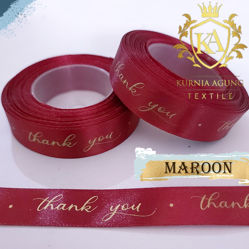 Pita Satin Tulisan Thank You 2cm Pita Kado hampers souvenir ukuran 3/4 inch Roll dan 10 Meter