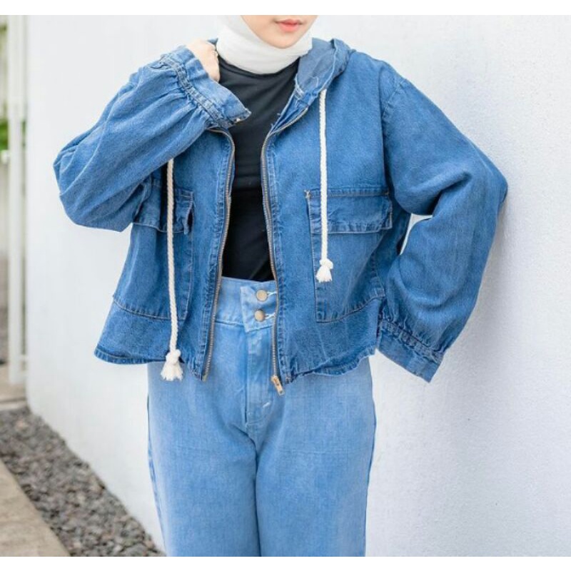 C. Zipper Hoodie Jeans' JACKET JEANS WANITA' JAKET WANITA TERLARIS' JAKET JEANS