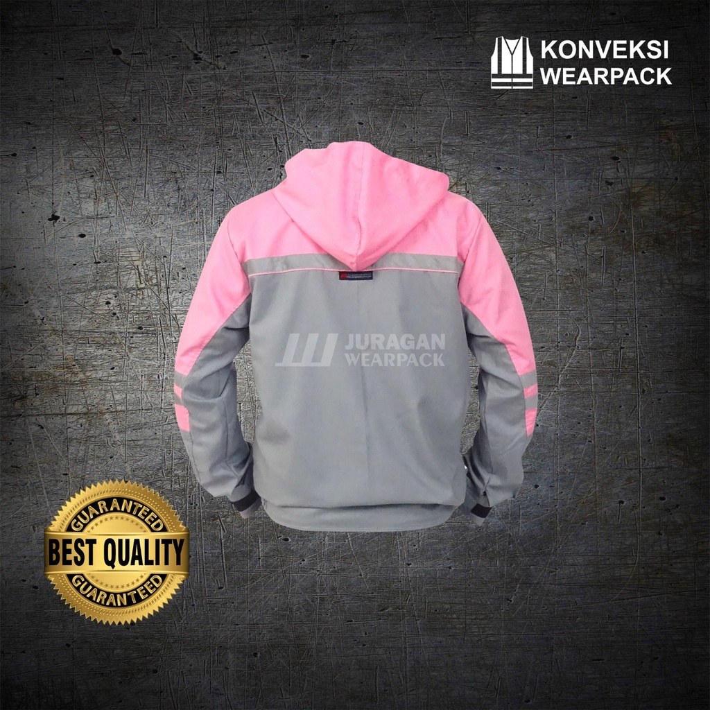 Wearpack Jaket Waterproof Warna Pink Kombinasi Abu