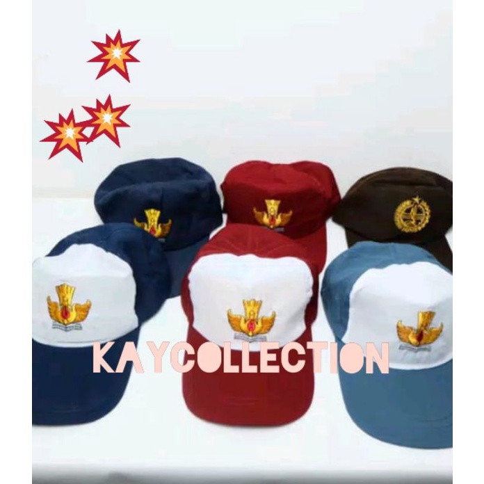 topi sekolah sd/smp/sma bordir merah coklat