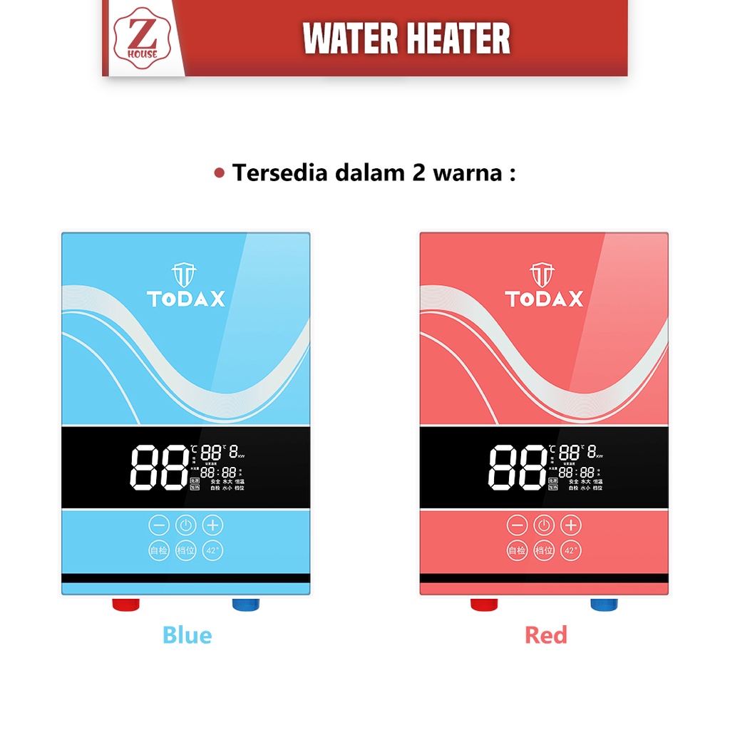 Water Heater Electric Instant Todaax Pemanas Air Digital Listrik Instan Komplit Pemanas Air Mandi Pemanas Air Kamar Mandi Penghangat Air Kamar Mandi Warna Merah/Biru