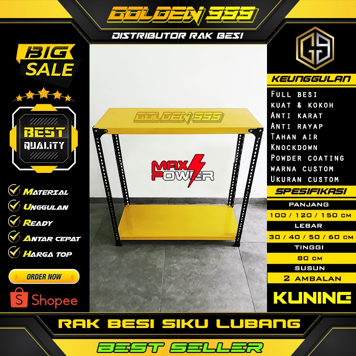 Rak besi siku lubang I 60x100x80 cm I rak 2 susun   I rak susun I rak dapur I rak gudang I rak buku 