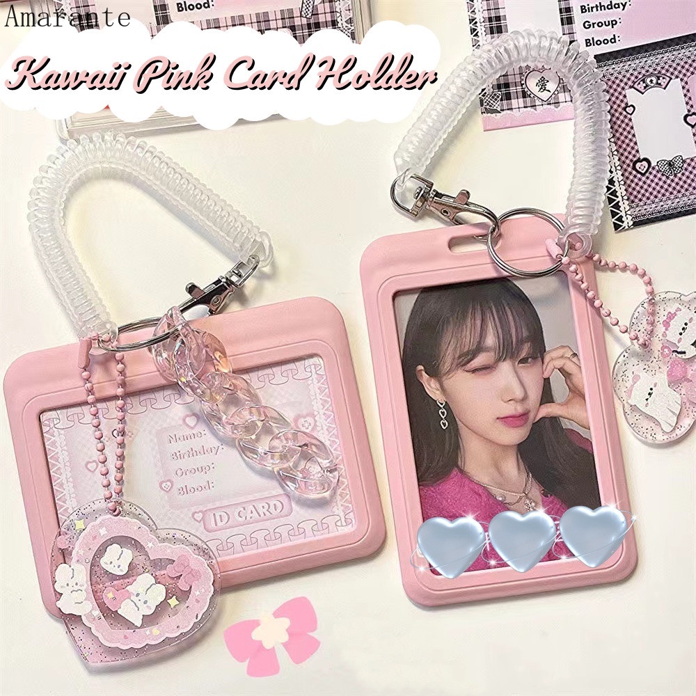 Ama Ins Idol Photocard Holder Rantai Pink Kredit Bus ID Bank Card Holder Tahan Air Pelindung Case Liontin Mengkilap