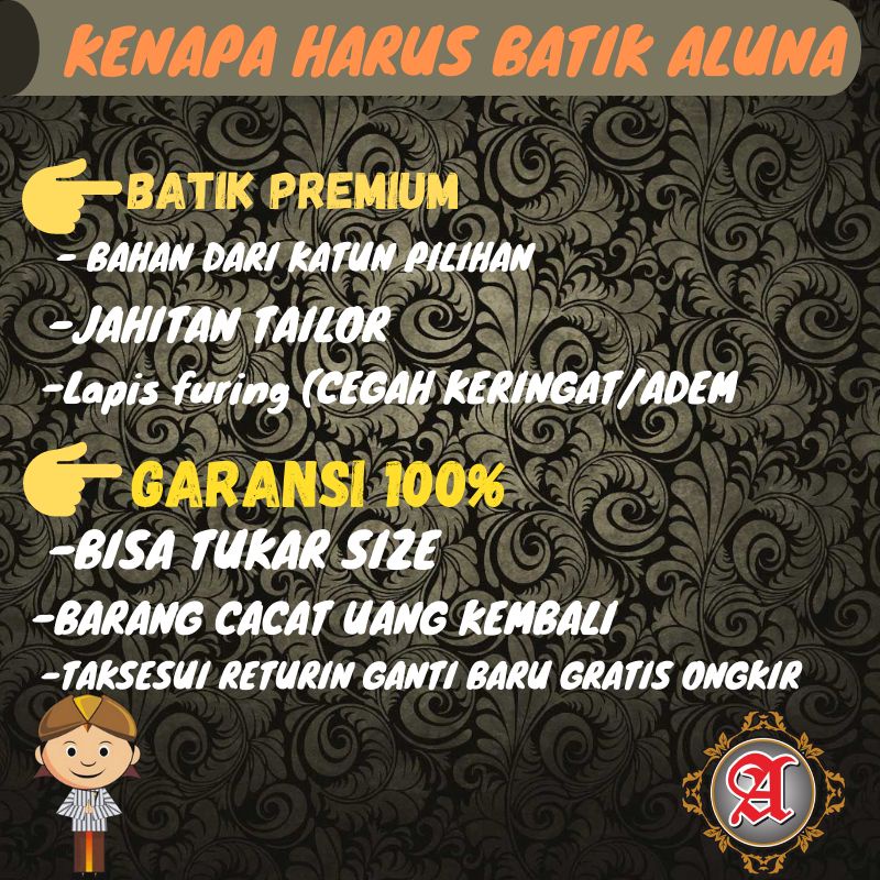 Batik Pria Lengan Pendek Premium Prabuseno Keris modern free masker Aluna SKU 019-1