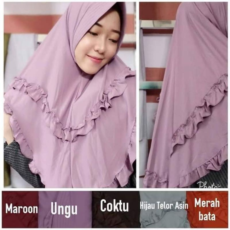 Khimar instan Jersey / dobel tempel kriwil merah bata