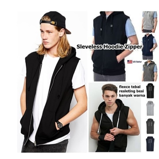 Jaket Sleveless Hoodie Zipper Jacket vest Rompi Kerudung Tanpa Lengan RS