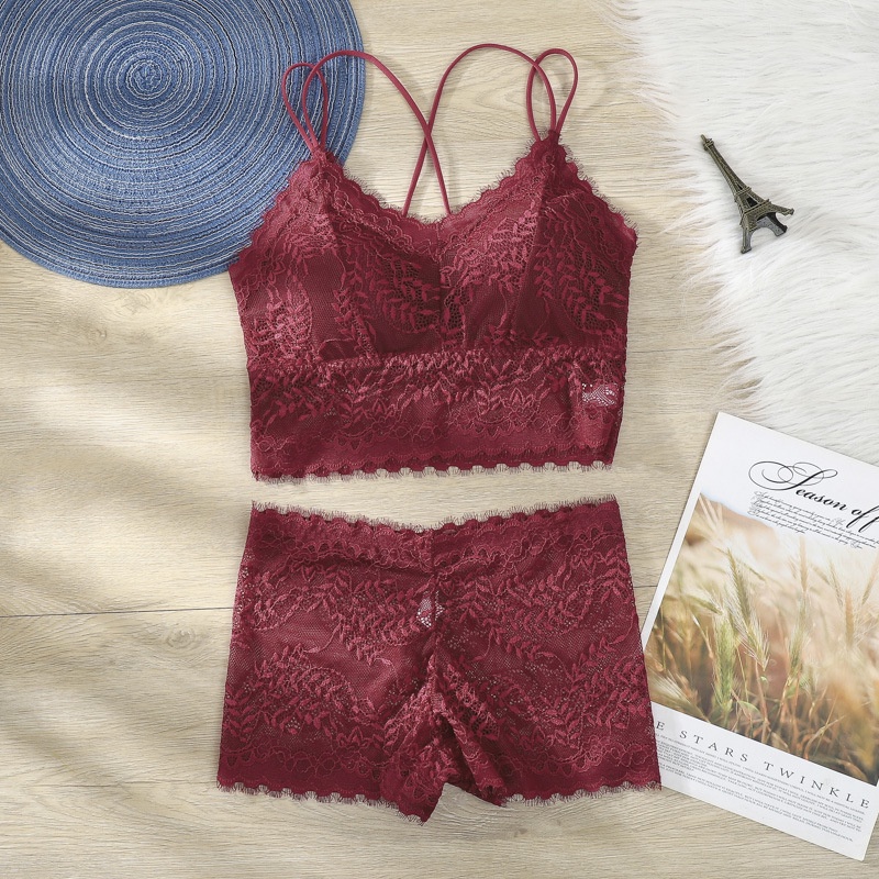 MM - Bra Set Push Up Sexy One Piece Set 6453 CD Brukat Wanita Celana Dalam Murah Tanpa Kawat-WINE