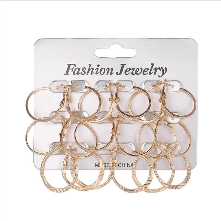 9 Pcs/Anting-anting Aksesoris Fashion Korea Lingkaran Liar Sederhana 9 Pasang Anting-anting