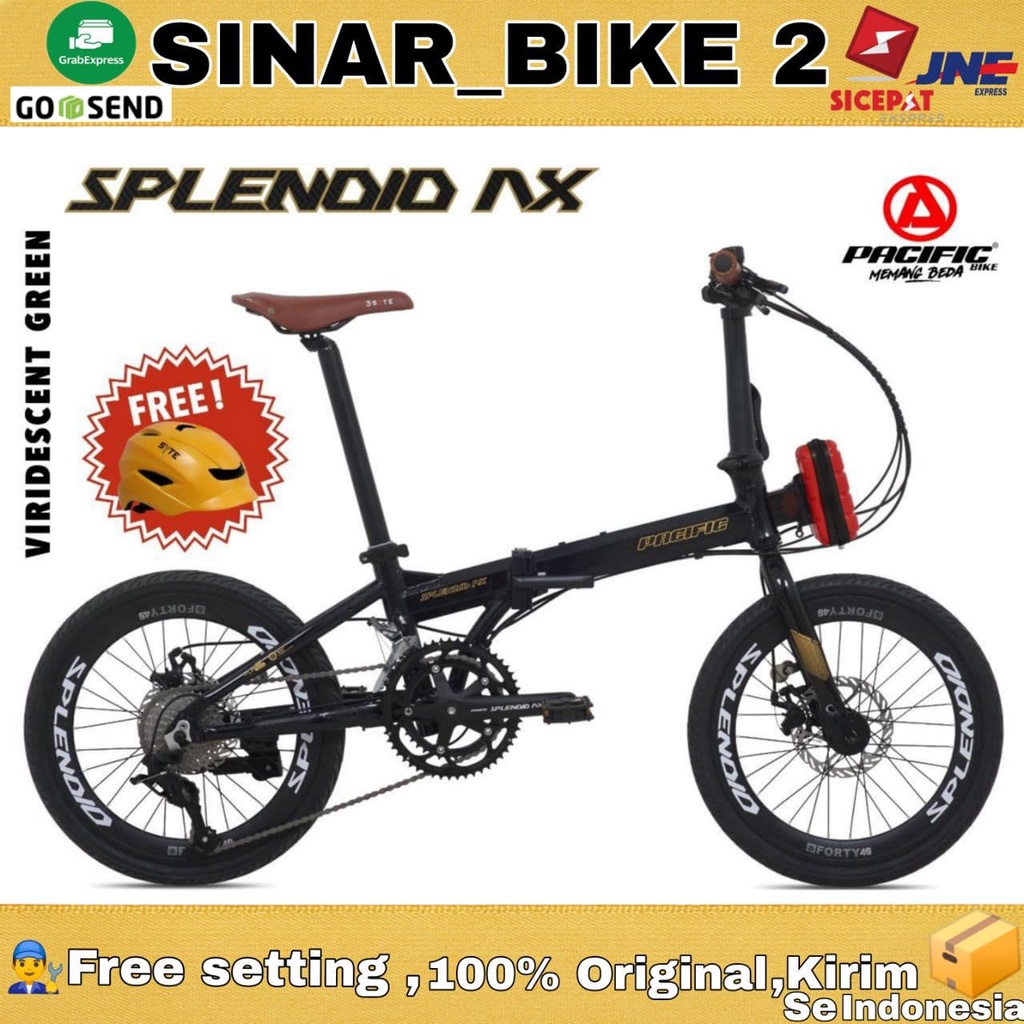 epeda Lipat 16 Inch PACIFIC SPLENDID AX Frame Alloy 9 Speed Rem Cakram Bonus Helm