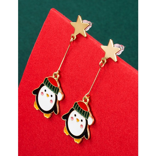 LRC Anting Tusuk Fashion Christmas Alloy Drop Oil Santa Hair Ball Penguin Elk Earrings Q04596