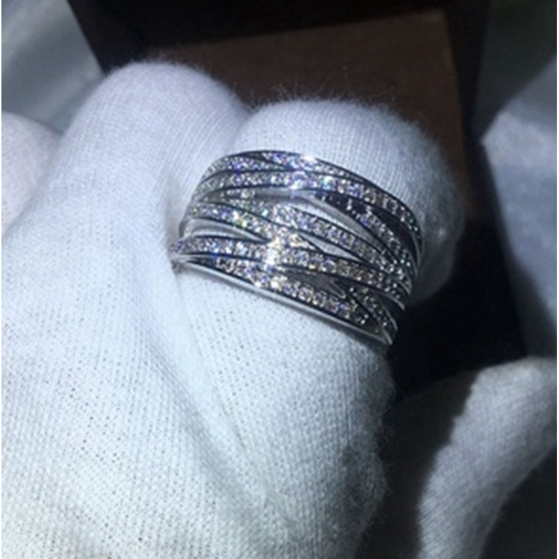 Cincin Sterling Silver   Hias Berlian CZ untuk Wanita / Tunangan / Pernikahan