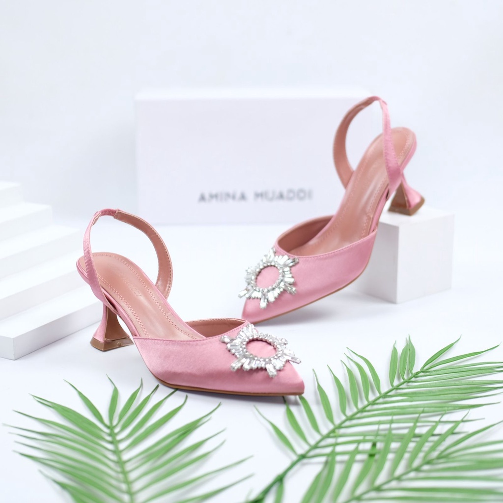 [7.7 Boombastis Sale⚡] - SEPATU WANITA HEEL SATIN AMS010 SLINGBACK SHOES PREMIUM IMPORT