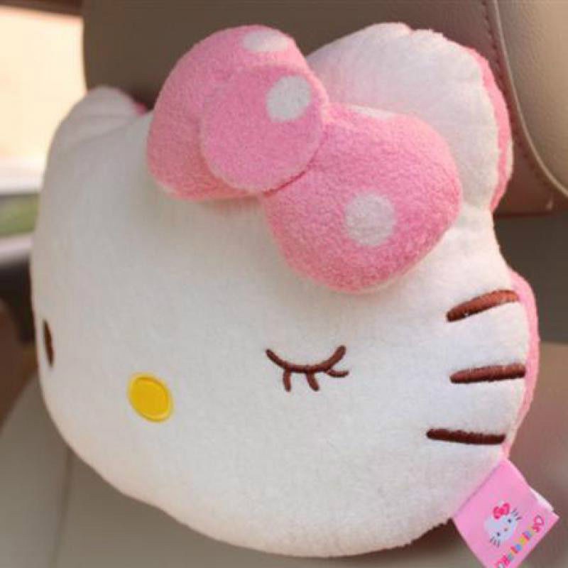 Bantal Leher Universal Motif Hello Kitty Warna Pink Untuk Headrest Mobil