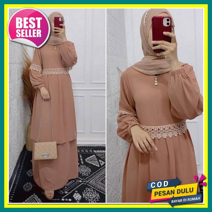 Gamis Brukat Muslim Terbaru 2021 2022 Model Terbaru Maxi Adonia Simple Elegan Mewah Bhn Brokat Ld 10