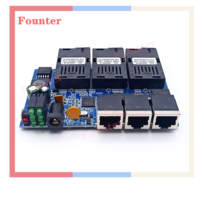 【With adapter】POE 10/100Mbps 3sc 3rj45 Reverse POE Fast Ethernet Switch 3FO 3LAN SC 20KM