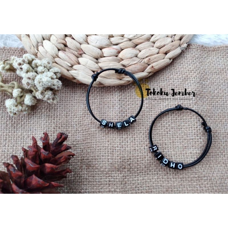 GELANG NAMA HURUF KOTAK/GELANG TALI KOREA/GELANG INITIAL NAMA/HURUF KOTAK/GELANG WATERPROOF/GELANG T