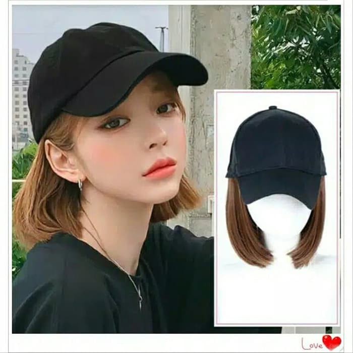 Topi baseball wig pendek 25-30cm rambut estension palsu ACC