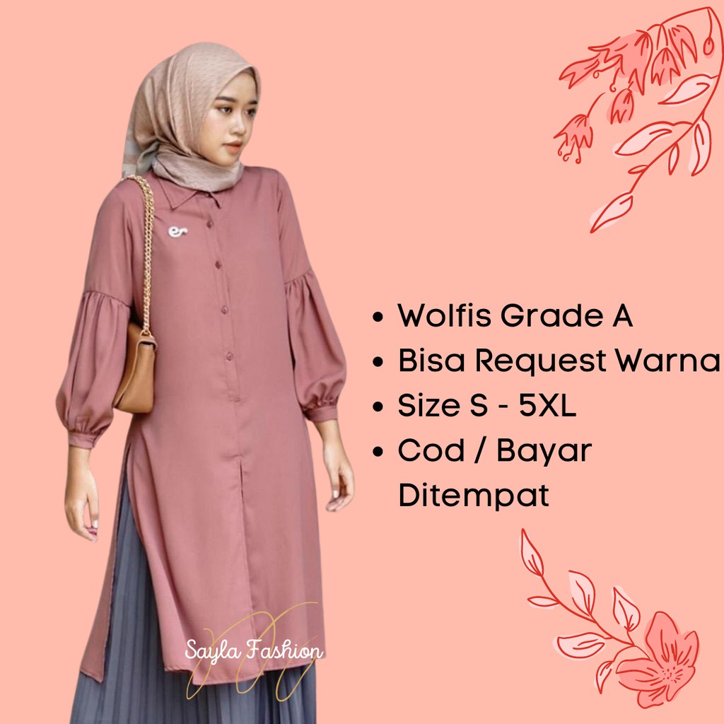 Fashion Baju Wanita Long Tunic Dianara Tunik Muslim Wolfis Premium Jumbo Terbaru Kekinian Ld 130