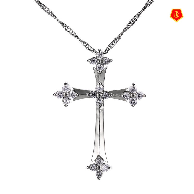 [Ready Stock]Fashion New Rhinestone Cross Necklace for Women European and American Personalized Fashion