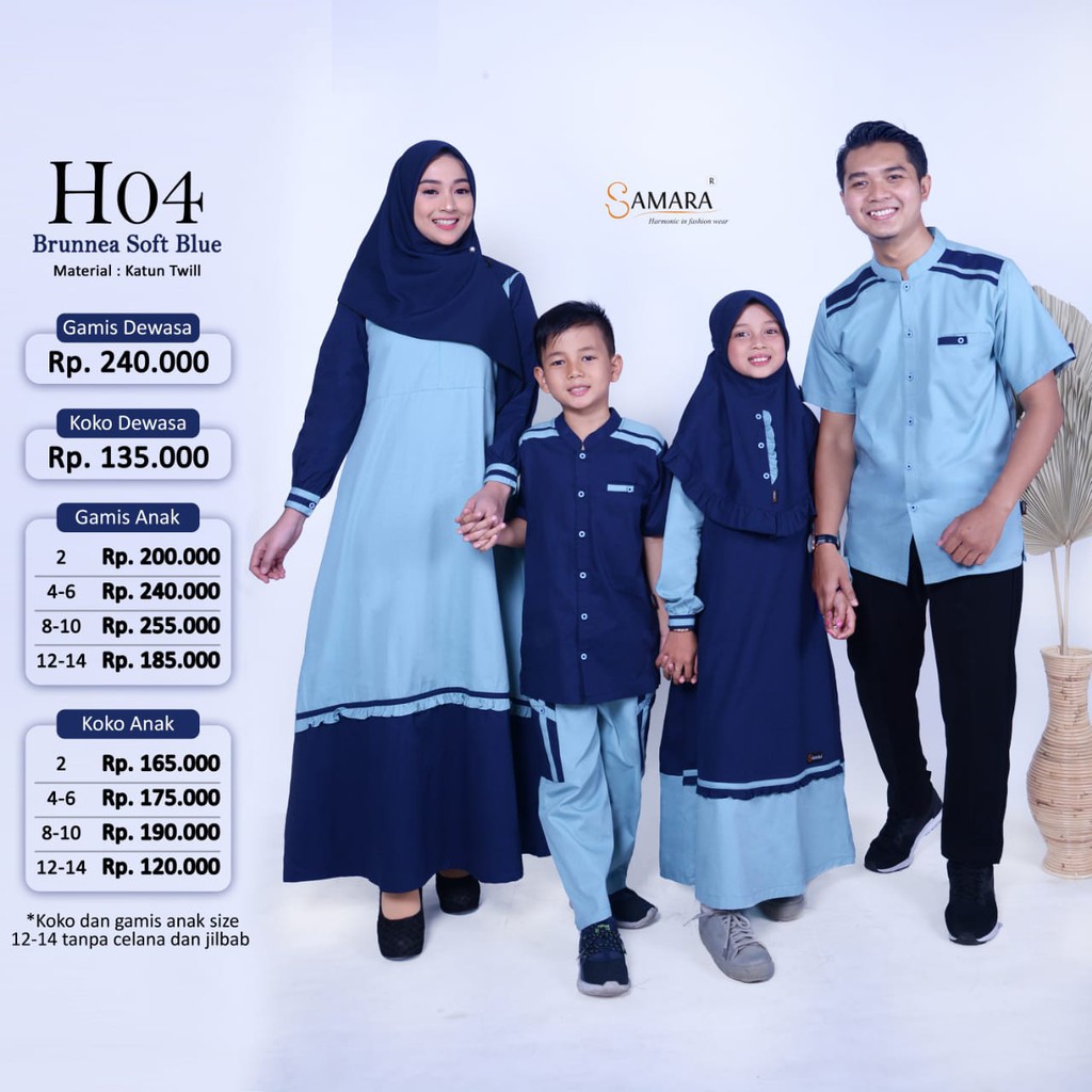 H04 Samara Brunnea Soft Blue Sarimbit Gamis Koko Anak Dewasa