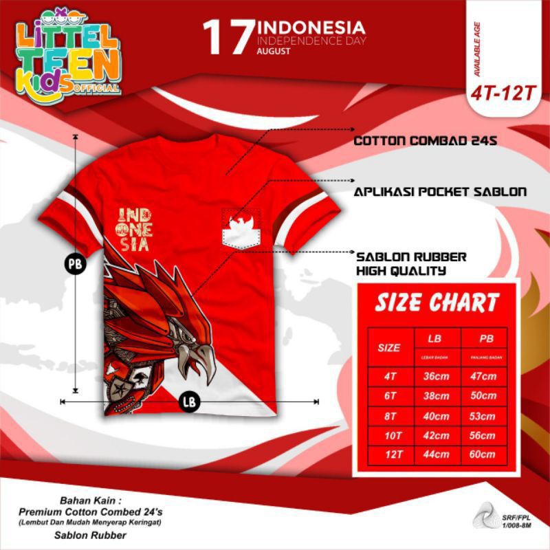 Afsheenastore Kaos Kemerdekaan Tangan Pendek Size 4-12 Tahun