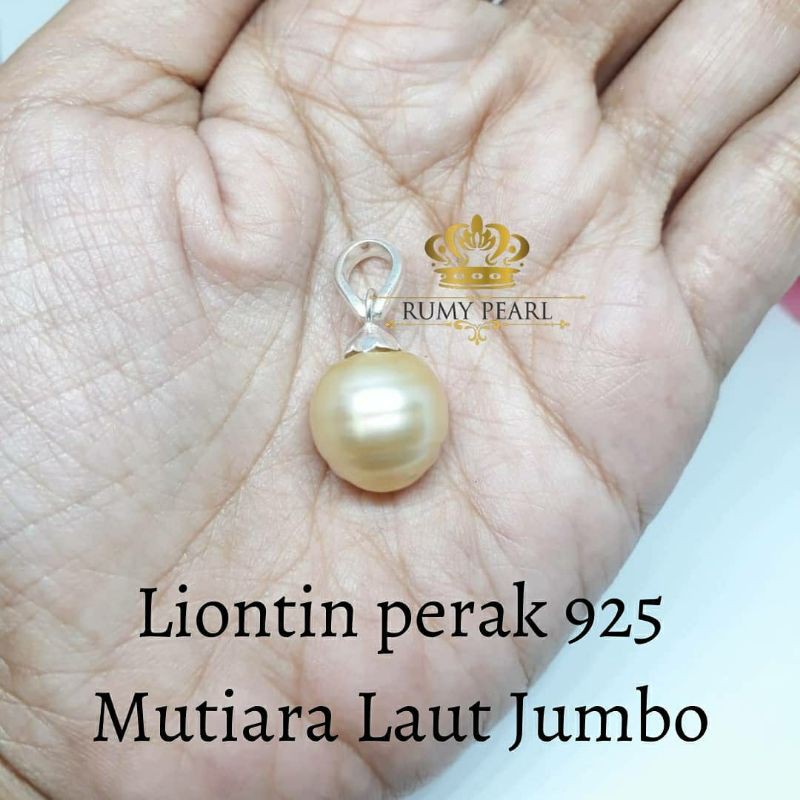 Liontin mutiara air laut jumbo rangka perak asli bersertifikat