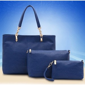 Tas Import C90640 Blue 3IN1 Bag Fashion Korea Motif Kulit Buaya Casual
