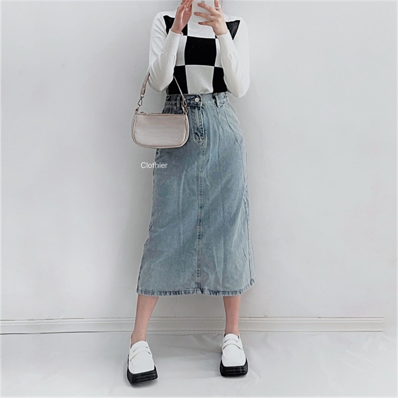 CLOTHIER - Byeol Denim Midi Skirt