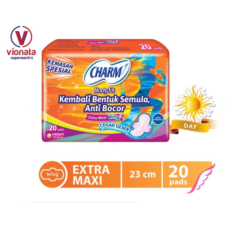 Charm Pembalut Body Fit Extra Maxi Wing 20 pads 8993189 Charm Pembalut Body Fit Extra Maxi Wing 20 pads 8993189