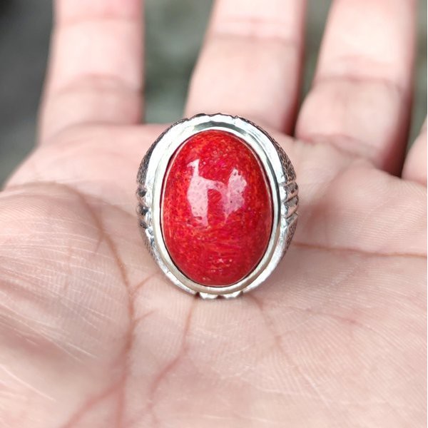 Cincin Batu Akik Natural Red Coral Merah Marjan Original