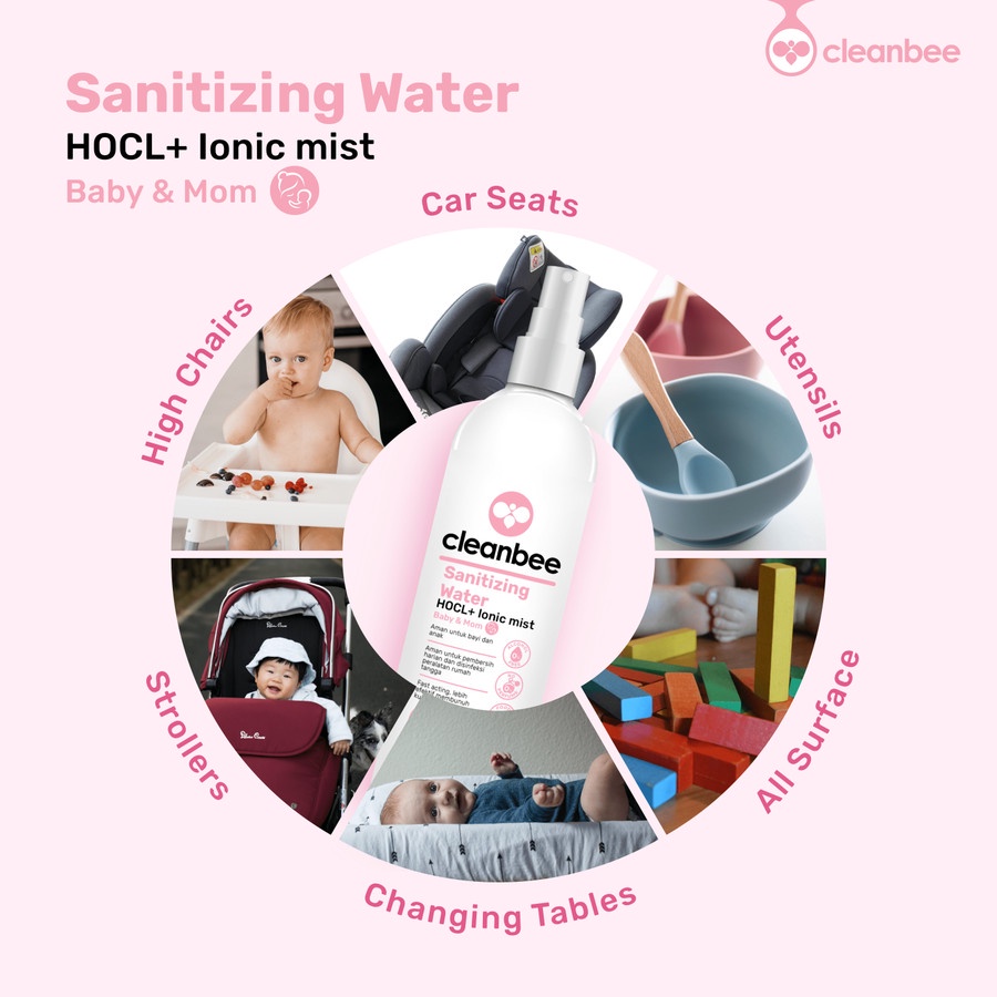 Cleanbee HOCL Sanitizing Water BABY &amp; MOM Food Grade 100ml PINK