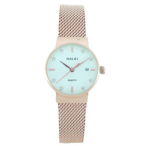 Jam Tangan Wanita Imut dan Keren Rantai Pasir Rosegold Halei Original Watch 8024 Plat Putih