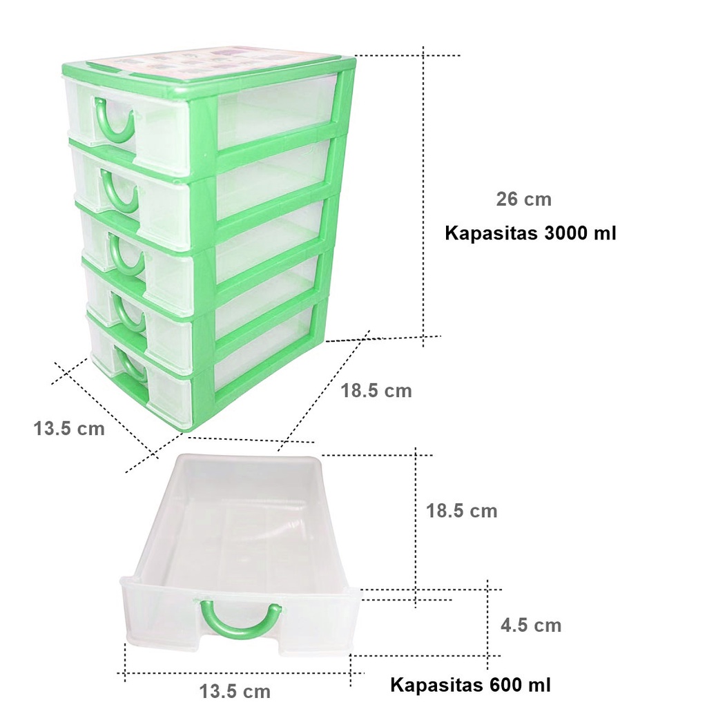 FM - Victory Mini Container L Susun 5 Ukuran 26,5 x 18,0 x 43,5 cm