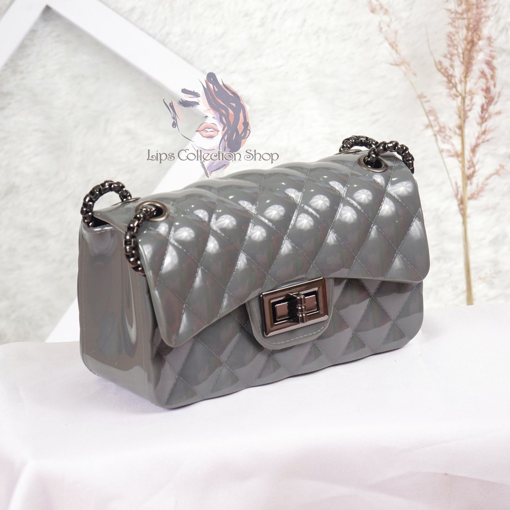 Tas Jelly Glossy Size 18 Cm Rantai Hitam | Tas Slempang Batam