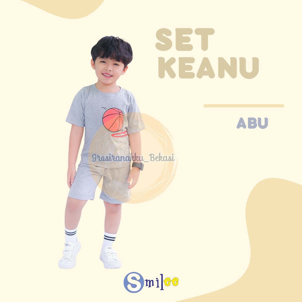 Setelan Anak Bola Keanu Smilee  Warna Abu Size 1-5 Thn