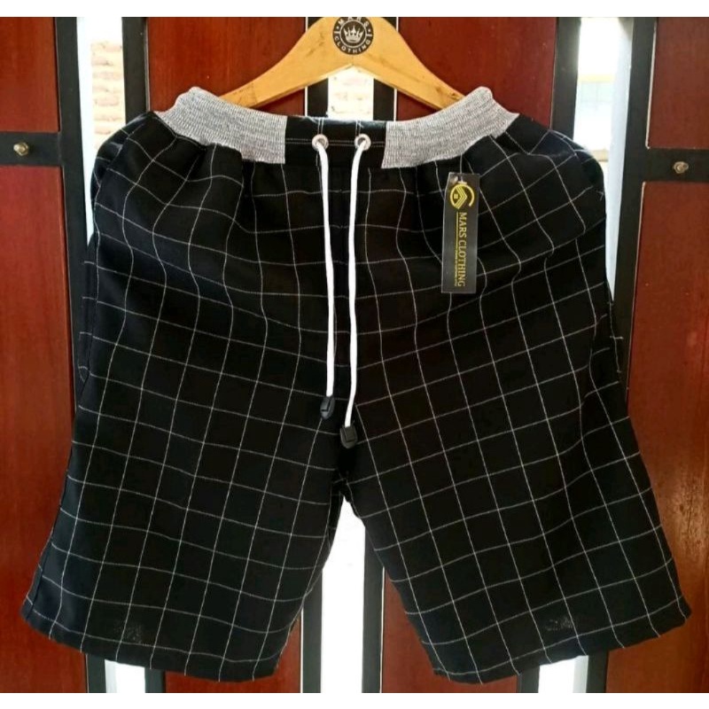 chino Tartan Bugatti, celana pendek chino kotak, Tartan kotak pria