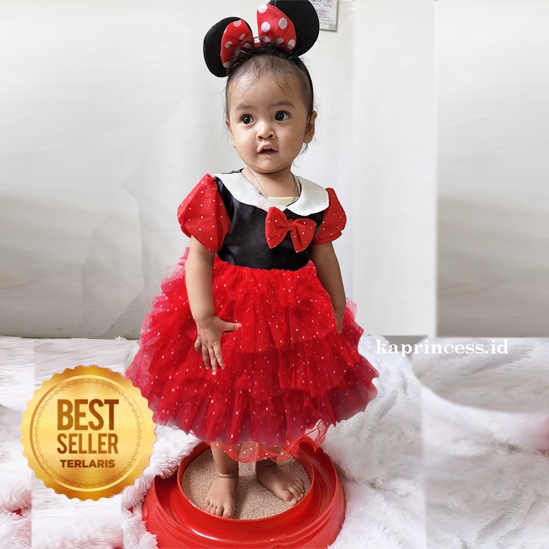 Dress Gaun Ulang Tahun Minnie Mouse Bayi 6 12 bulan Baju Princess Mickey Mouse Disney Gaun KA111
