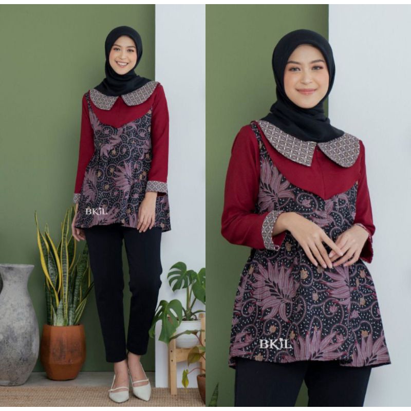 tey-17 Batik wanita ASJ SA HRB026 Kenongo Kemeja Tosca Pendek-Blouse Alamanda Hit