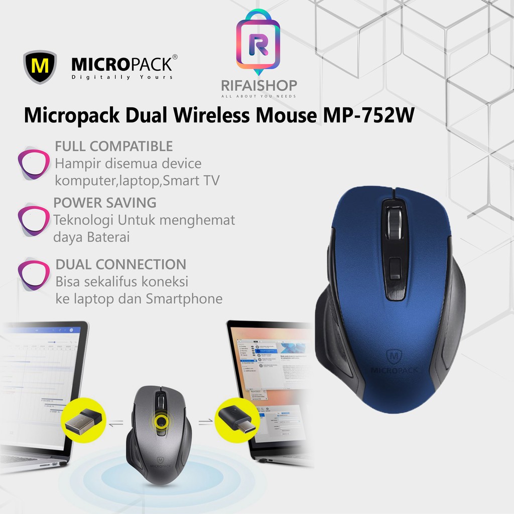 Mouse Wireless Dual Connections Micropack MP-752W Mouse Bluetooth