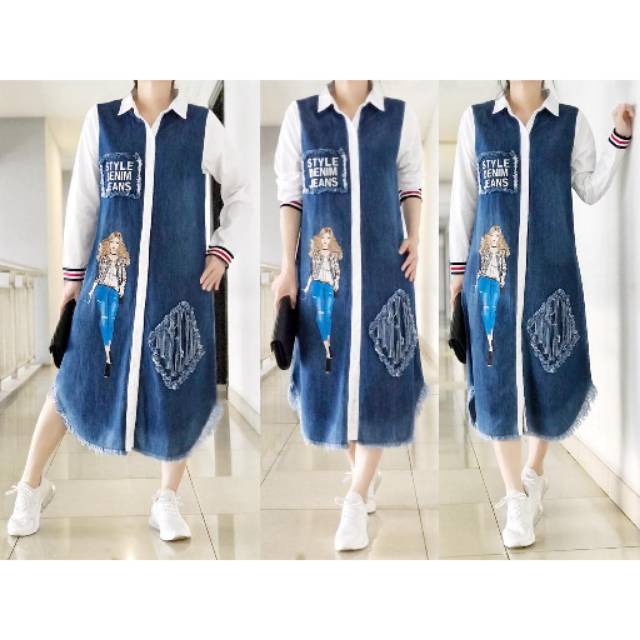Tunik ladies bahan jeans kombinasi katun bahan nyaman dipakai