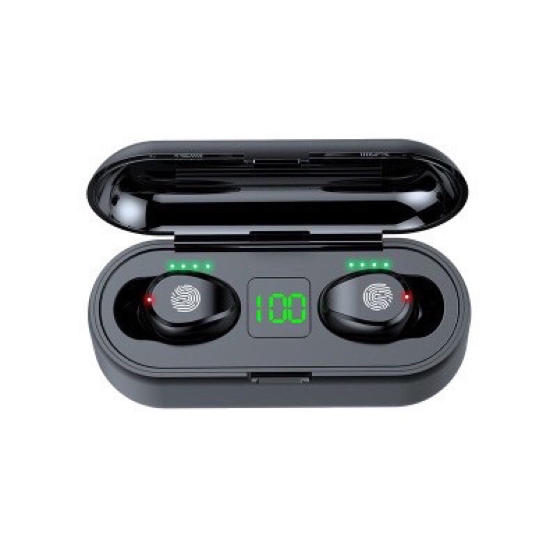 Headset Bluetooth Wireless F9 TWS Wireless 5.0 Earbuds HiFi Indikator Lcd Handsfree Earphone Bass + Power Bank