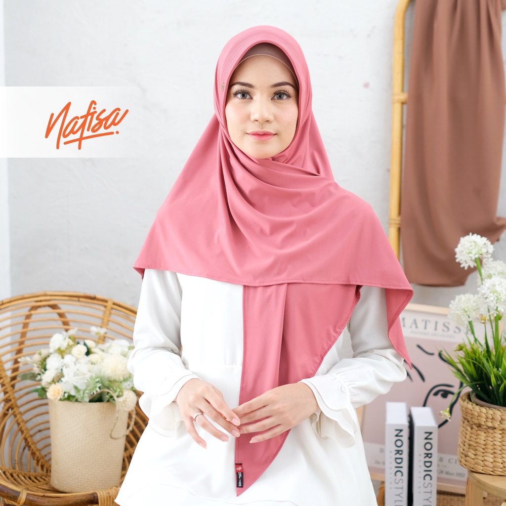 Jilbab Instan Belah Tengah Nafisa DAVIRA | Hijab Instan Bergo Pad Kecil Kerudung Segitiga Khimar