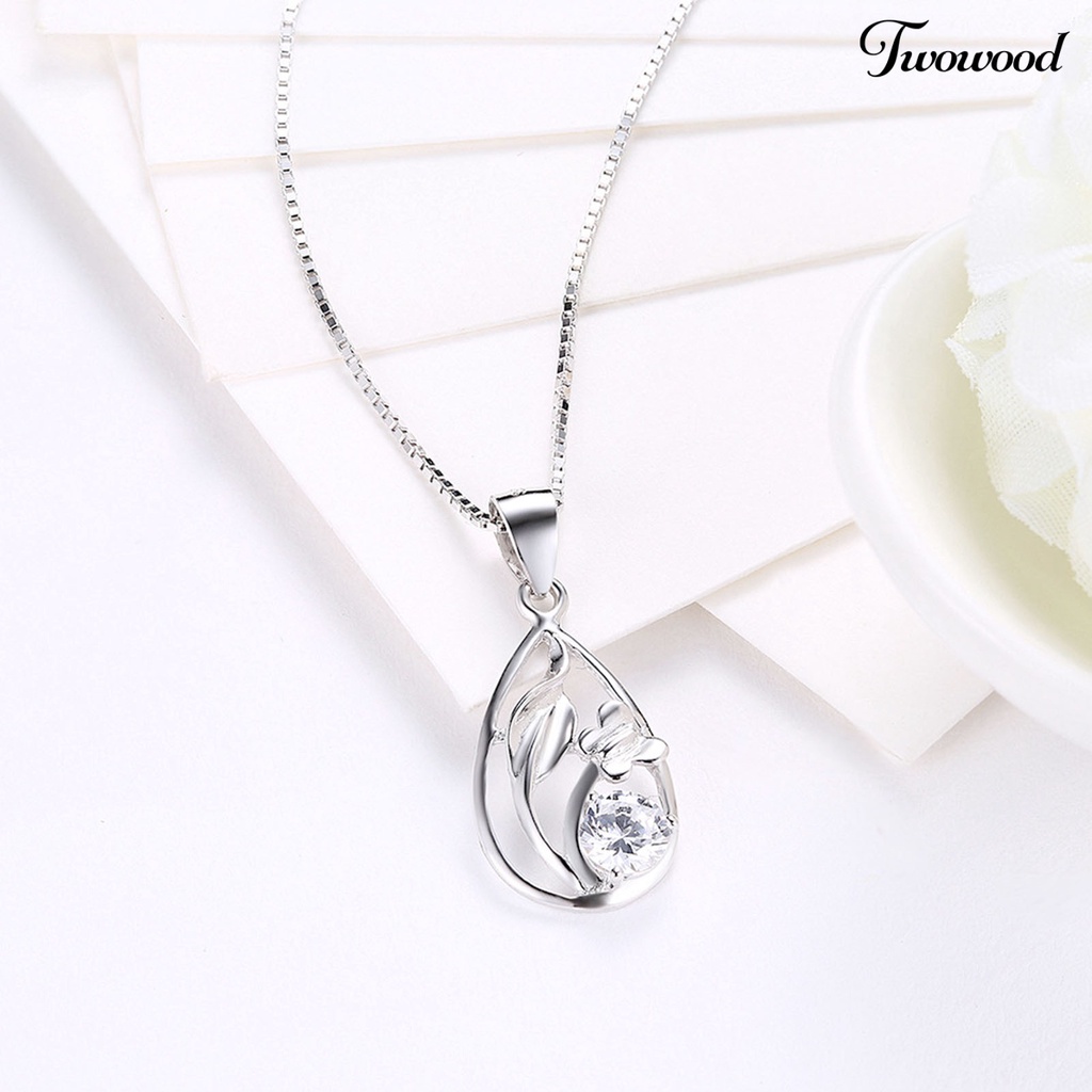 Kalung Klavikula 925 Silverhoo Model Hollow Water Drop Bunga Rumput Cubic Zirconia Untuk Kencan