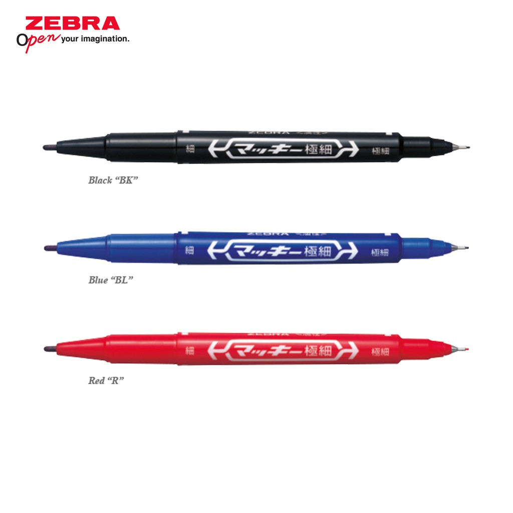 

ZEBRA Hi-Mckie Extra Fine Permanent Marker 2 tip Bullet dan Needle Water Resistant Spidol Warna