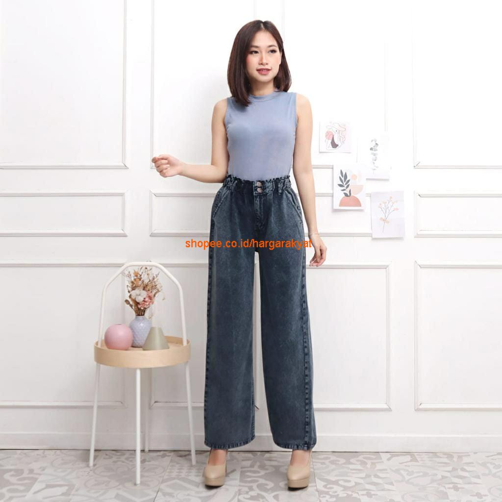 Shena Kulot Jeans Wanita Kancing 2 / Celana Kulot Jeans Prita Wide-Leg Jeans